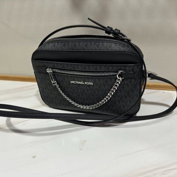 Michael Kors Jet Set Large East West Logo Zip Chain Crossbody Bag - Black - Picture 2 of 7